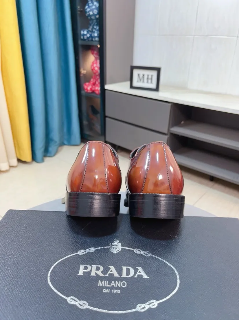 Men's shoes 💰560🌹🌹[Prada leather shoes] Top purchasing agency Original imported Italian custom-made cowhide leather surface, ➕Fully imported water-dyed breathable cowhide lining, original factory special molded sole, super comfortable, size: 38-44
